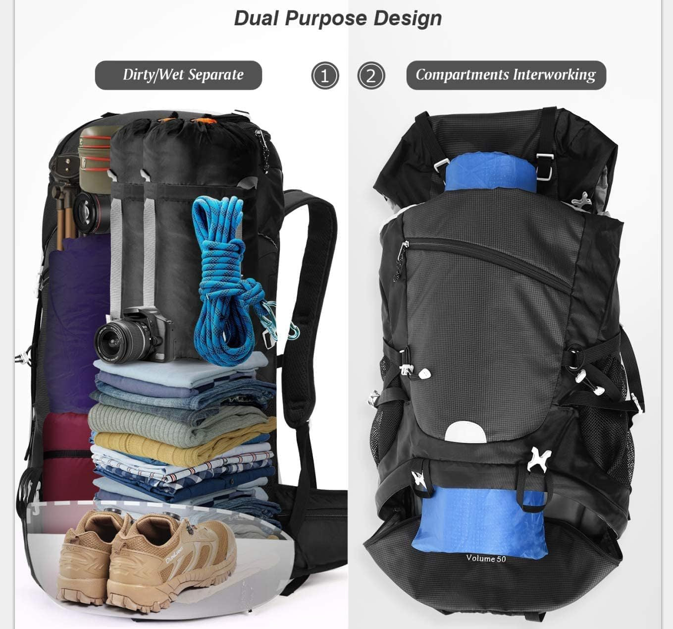 50L Hiking Backpack, Large Capacity Multi-Functional Camping Travel Bag, Waterproof Backpack for Outdoor Hiking