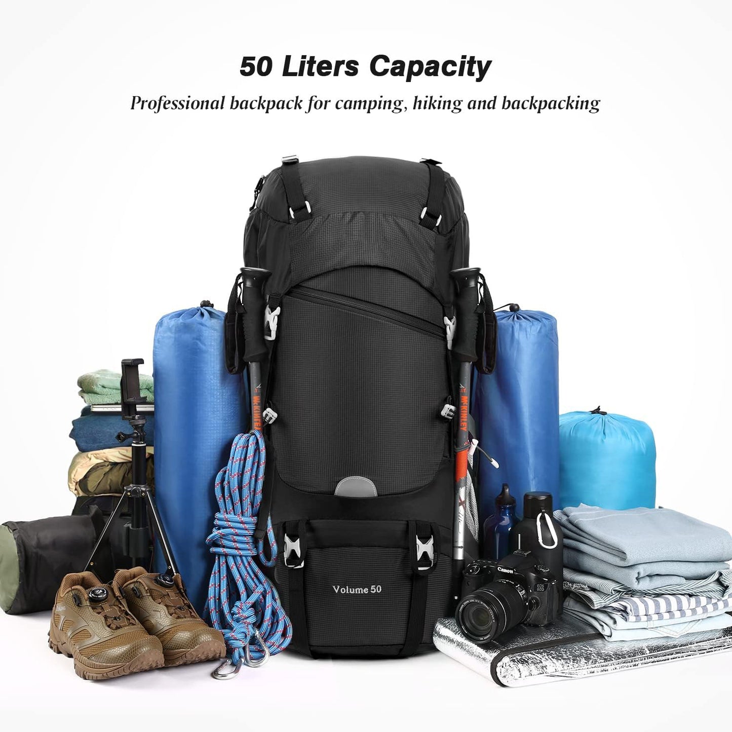 50L Hiking Backpack, Large Capacity Multi-Functional Camping Travel Bag, Waterproof Backpack for Outdoor Hiking